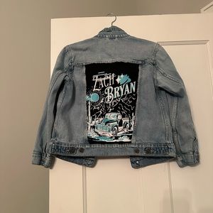One of a kind Zach Bryan jean jacket with sparkly gem detail.
